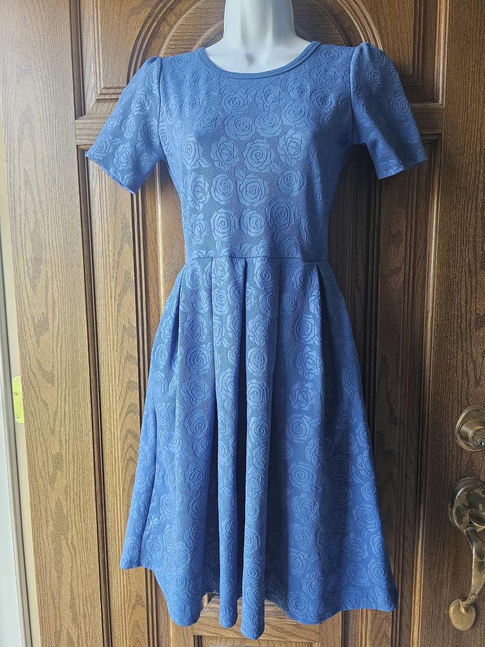 Lularoe Blue Floral Textured Fit-and-Flare Dress